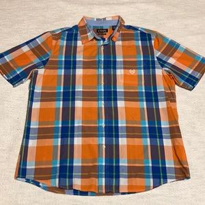 🔥CHAPS Men’s Plaid Woven Button Down Short Sleeve Shirt